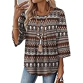 OFEEFAN 3/4 Length Sleeve Womens Tops Dressy Casual Women's Clothing Spring Outfits for Women 2026 Beach Vacation Clothes