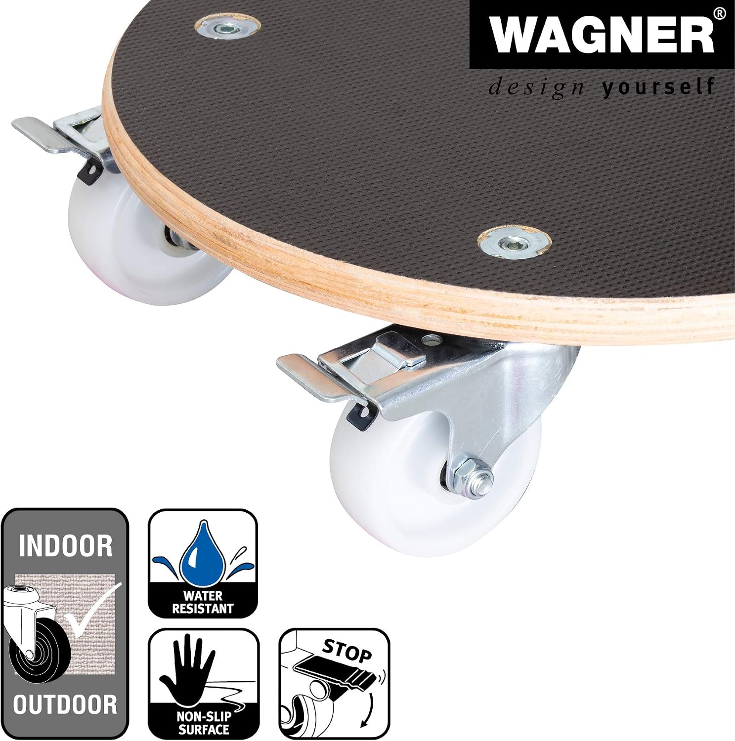WAGNER Plant trolley MAXIGRIP diameter 38 x 11 cm I Container trolley for indoor + outdoor I FSC -certificated tranport helper wood with 2 total breaks I Load capacity 250 kg I Made in Germany - Image 5