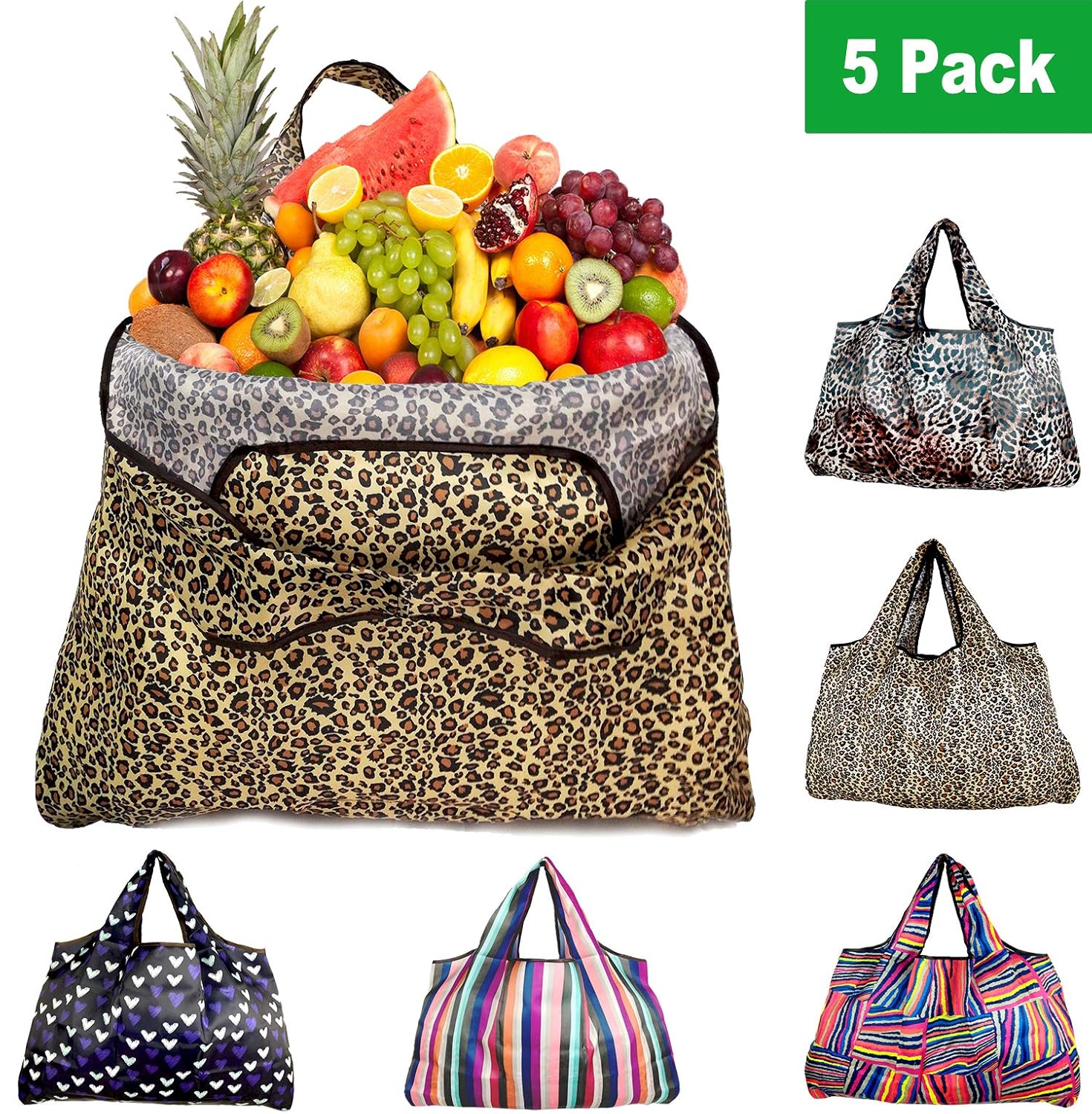 Extra Large Foldable Reusable Grocery Shopping Bags Pack of