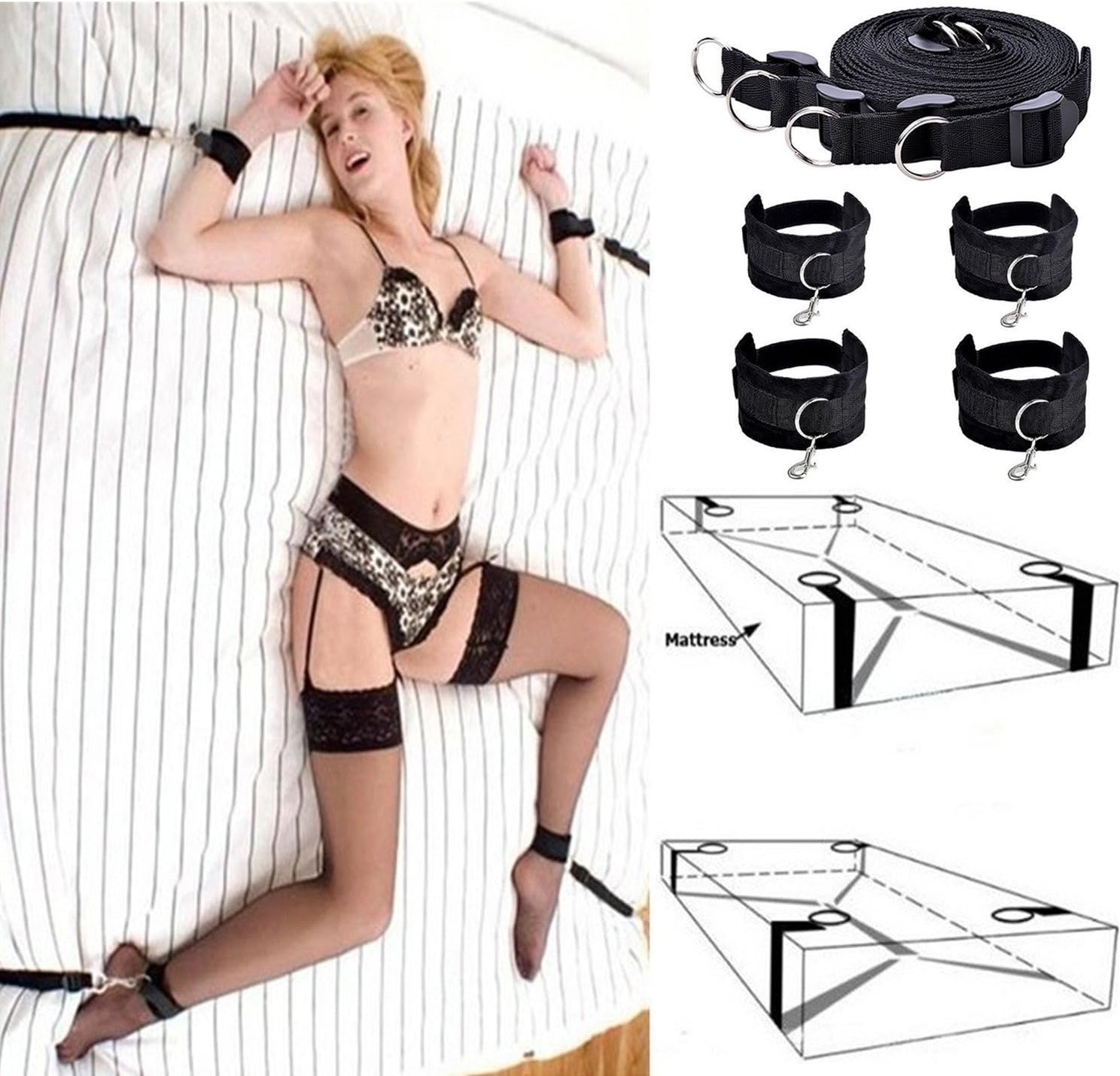 Bēd Strap ōn Systēm kīt - Ankle ānd Wrīst Cūff -fit Any Sizē Māttress - Black