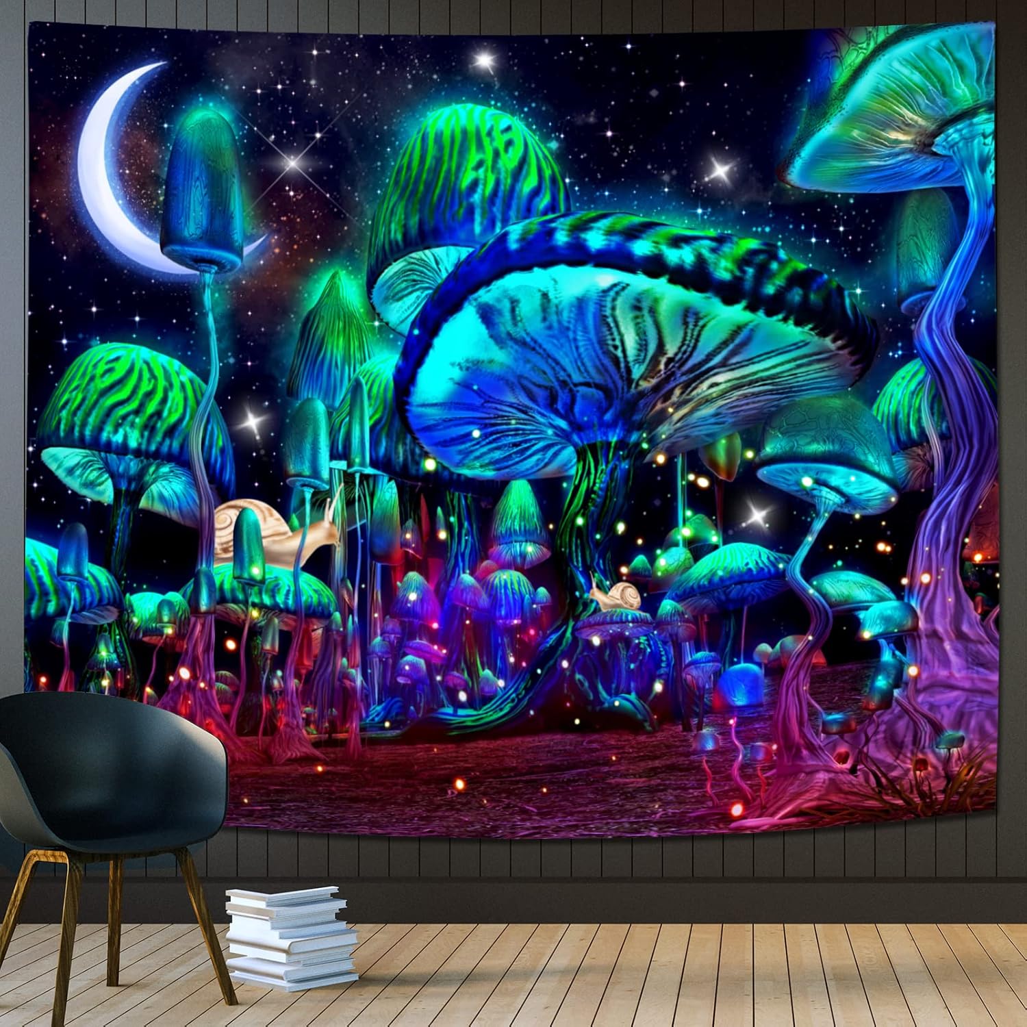 Tapestries - Mushroom Tapestry Trippy Tapestry for Bedroom Blacklight Aesthetic Tapestries Black Light Poster Trippy Wall Hanging Decor for Living Room Psychedelic Blue Purple Colorful Tapestry (51.2ʺL × 59.1ʺW)
