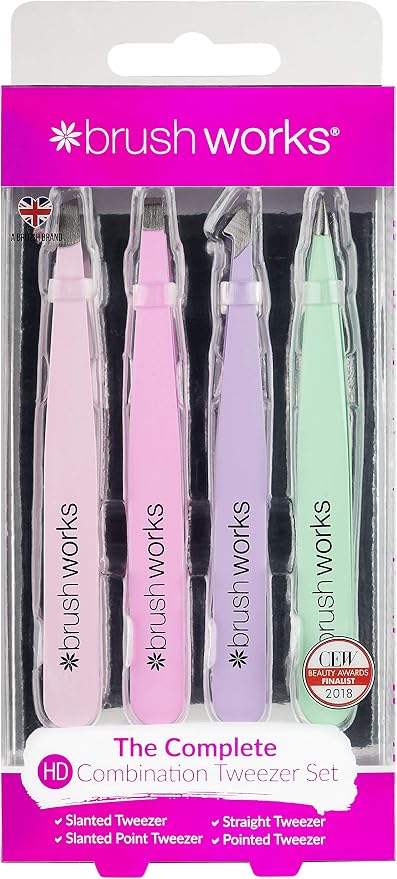 Brushworks Pinzetten-Set 4-teilig In Pastellfarben – Aus Edelstahl, Für Augenbrauen, Wimpern & Mehr