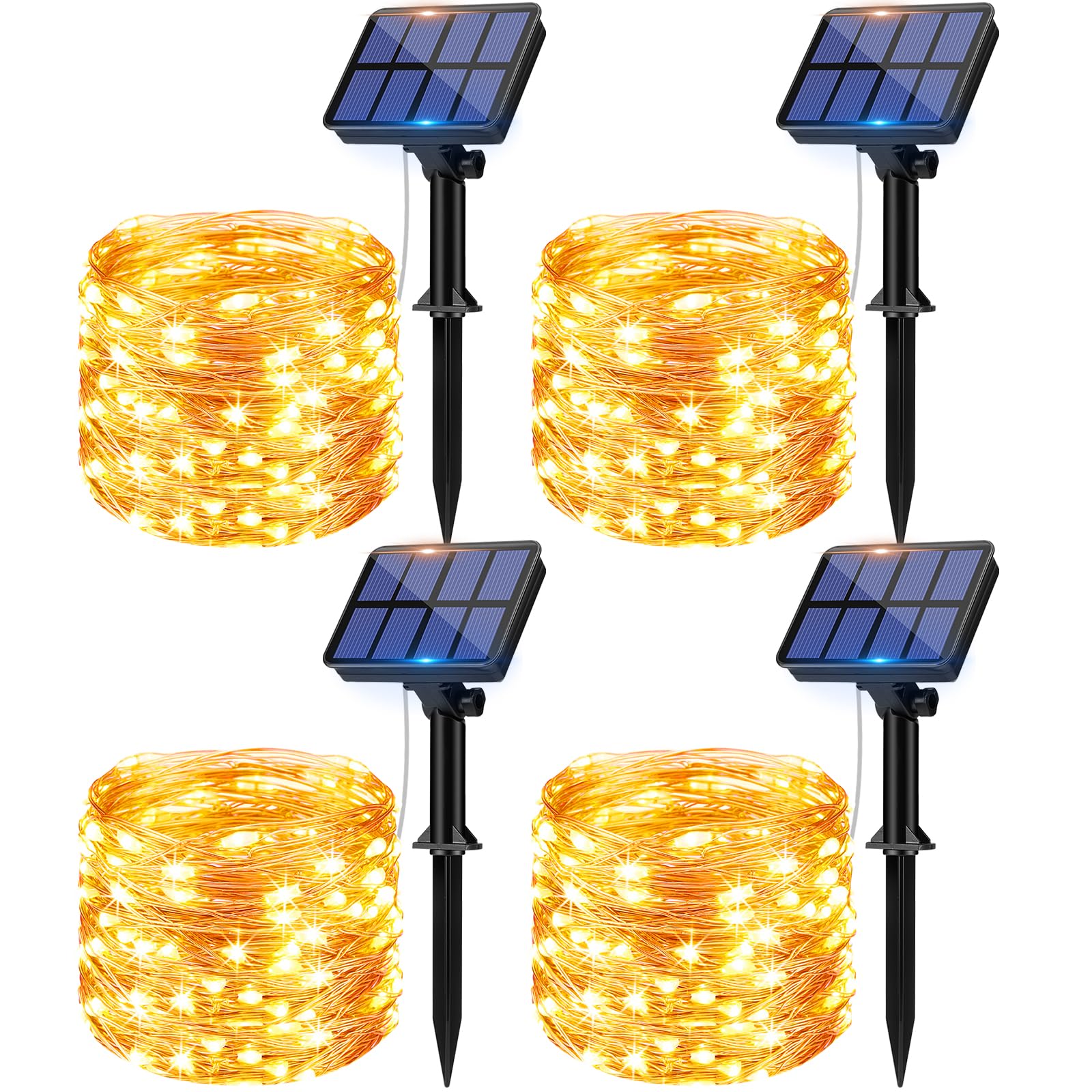 [4 Pack]Solar Fairy Lights Outdoor, 12m 120LED Solar String Lights Waterproof 8 Modes Copper Wire Decorative Solar Powered Garden Light for Tree Patio Tent Fence Summer Party Wedding Xmas (Warm White) — image 1