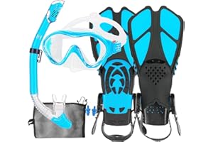 HH HHAO SPORT Kids Mask Fins Snorkel Set Snorkeling Packages, with Diving Mask, Snorkel, Adjustable Swim Fins, Mesh Bag, Anti-Fog Anti-Leak Snorkeling Gear for Kids for Snorkeling Swimming Diving
