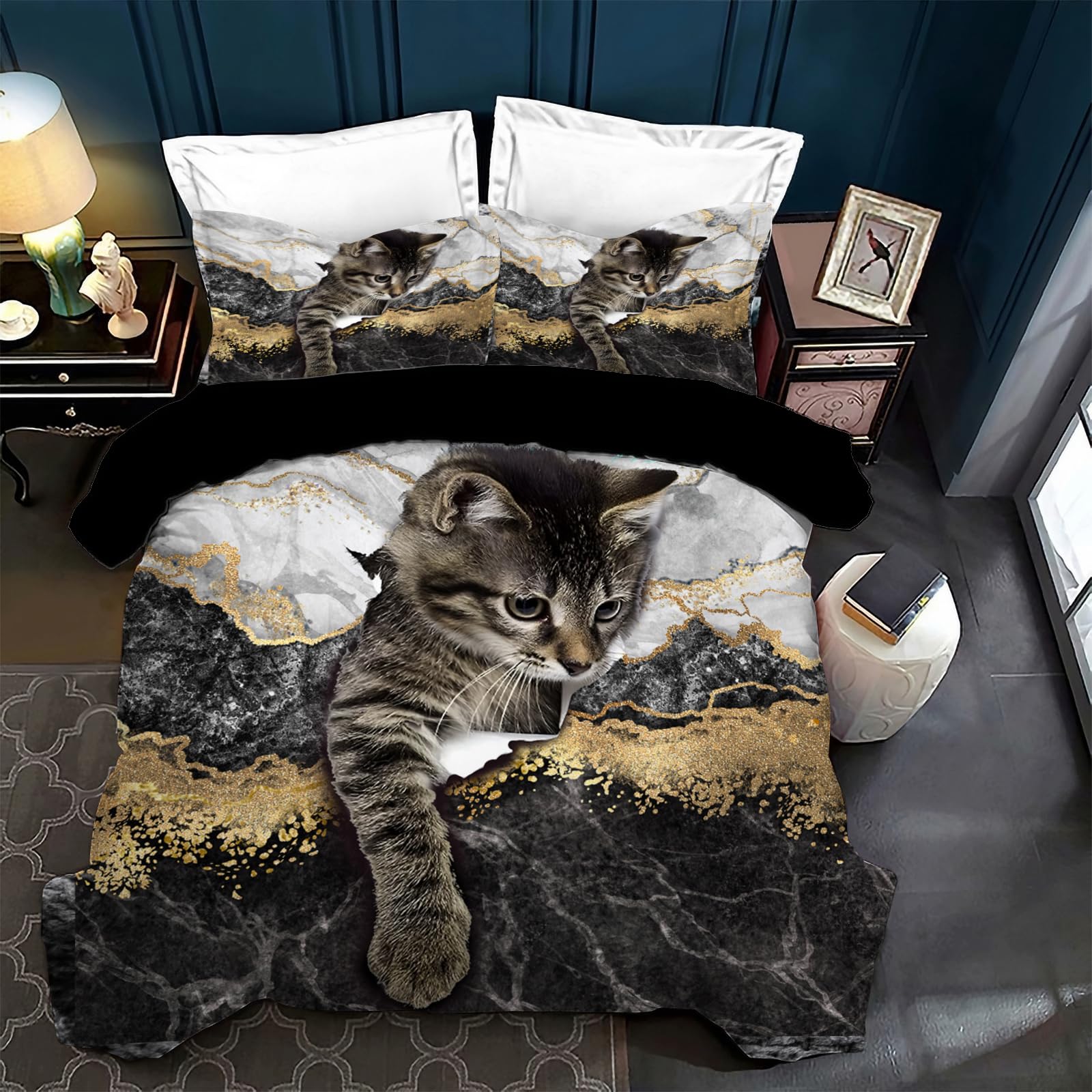 VTRXEG Cat Bedding Set, 3-Piece Soft and Comfortable Microfiber Duvet Cover Set for Children and Adults (B, 135x200cm)