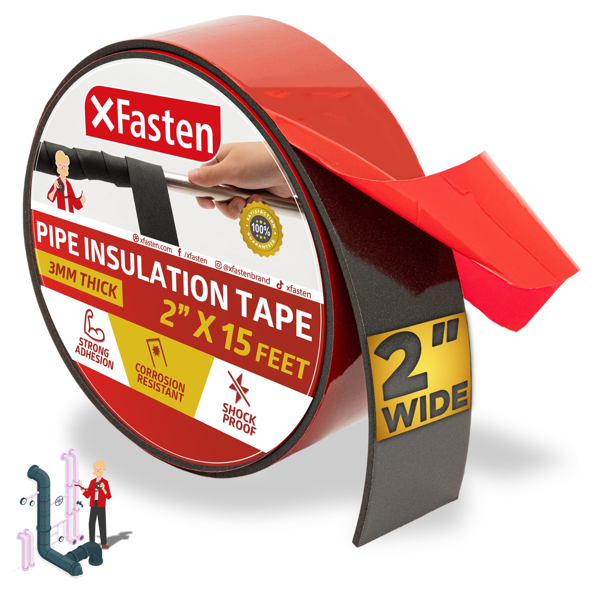Photo 1 of XFasten Foam Pipe Insulation Tape 2 Inch x 15 Feet Heavy-Duty AC Line Insulation Outdoor Pipe Wrap Tape AC Pipe Insulation Outdoor Pipe Insulation Wrap Tape HVAC Line Insulation Pipe Wrap Around Tape