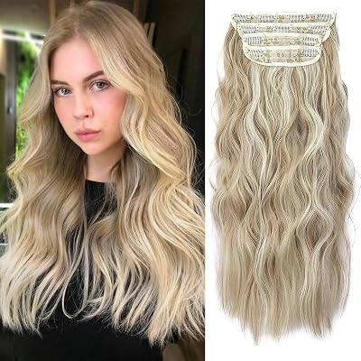 AliLeader 4 Pcs Clip In Curly Hair Extensions 20 in Dark Blonde Mixed Bleach