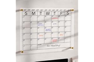 NEATSURE Acrylic Dry Erase Calendar Whiteboard for Wall, Clear Monthly Planner White Board, w/ 8 Colors Markers, 15"x11"
