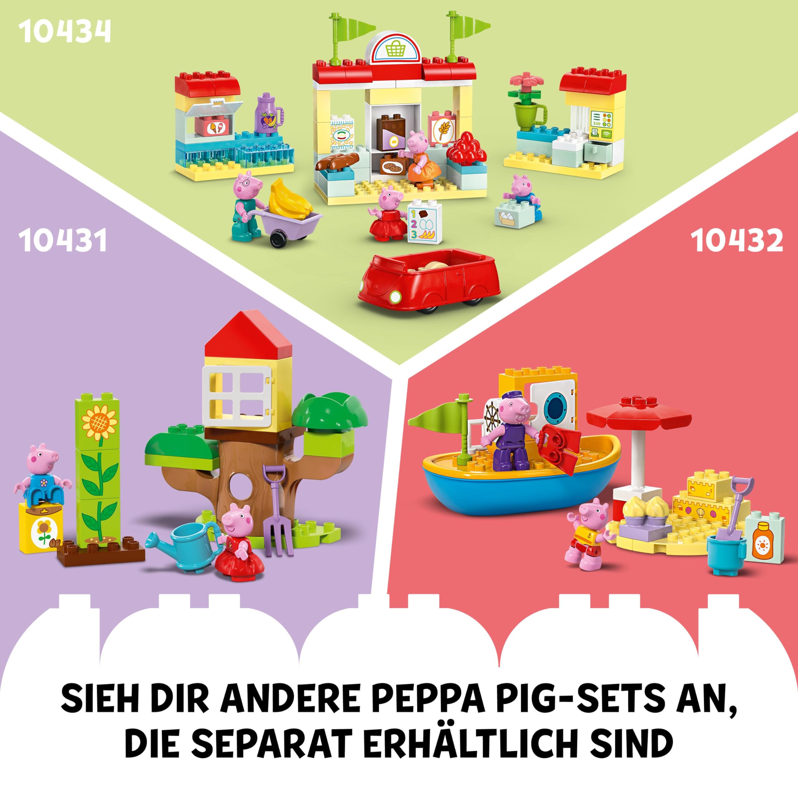 LEGO DUPLO Peppas Geburtstagshaus: kreatives Spielzeug mit 3 Figuren, Spielzeughaus zum Bauen und Umbauen für Kinder ab 2 Jahren, Jungen und Mädchen, fördert die Fingerfertigkeit 10433 6