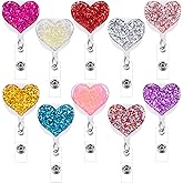 Boao 10 Pieces Heart Retractable Badge Reel, ID Badge Holder with Swivel Alligator Clip for Nurses Worker Women Christmas Valentine Gift
