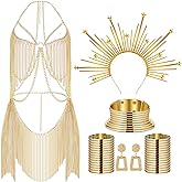 Sureio African Vintage Jewelry and Gold Full Body Chain Set for Women, Indian Belly Chain Dress, Egypt Choker Bracelet Earrings Mary Crown Headpiece for Maternity Shoot Halloween Cosplay Costume