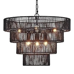 YOMECOO Black Rattan Chandelier Vintage Farmhouse