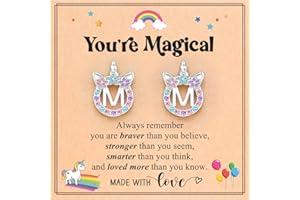 UNGENT THEM Initial Unicorn Stud Earrings Silver CZ Unicorn Earrings for Girls with Card, Birthday Valentines' Day Graduation Christmas Back to School Gifts
