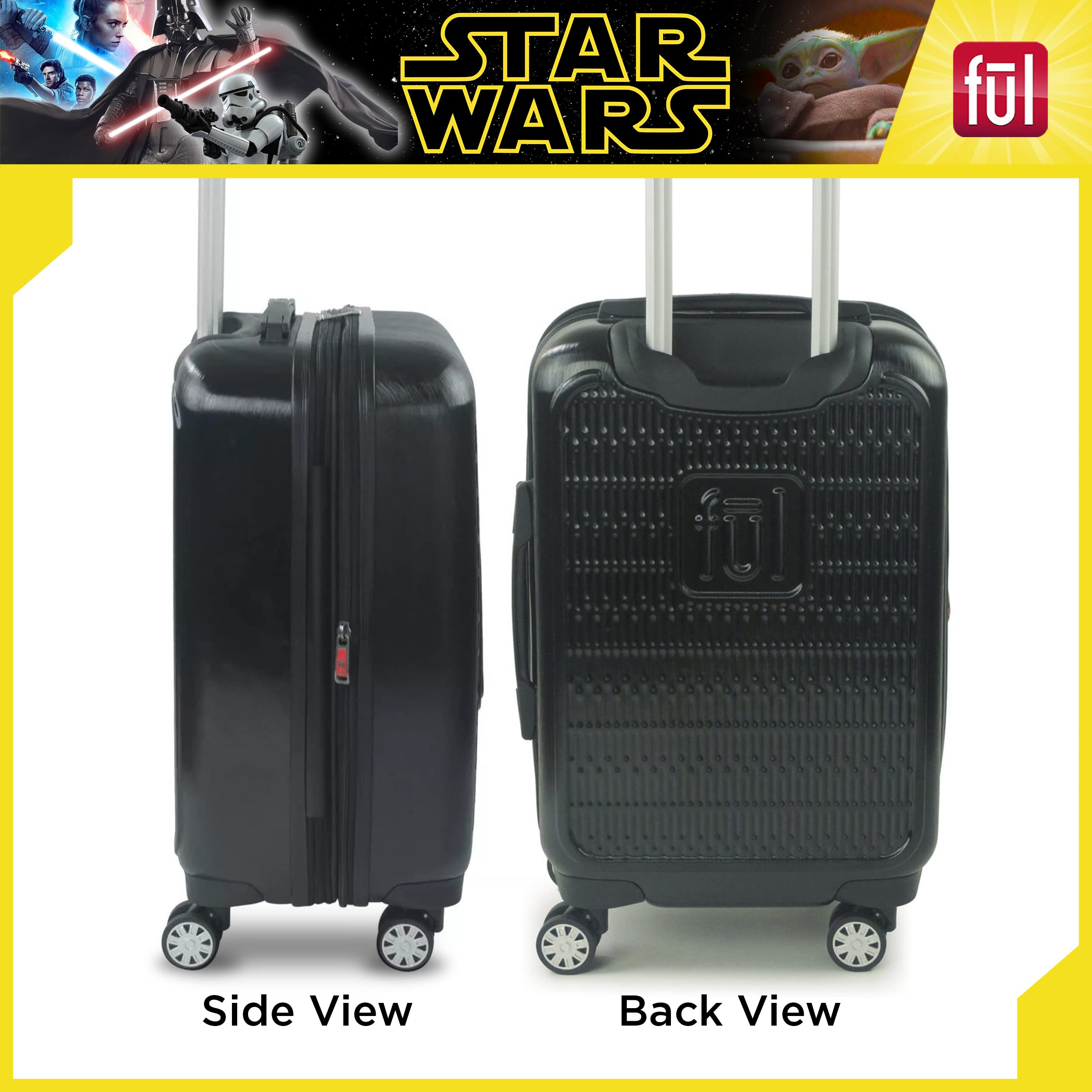 FUL Star Wars Darth Vader Rolling Luggage, Embossed Hardshell Carry On Suitcase with Wheels, Black, 22 Inch