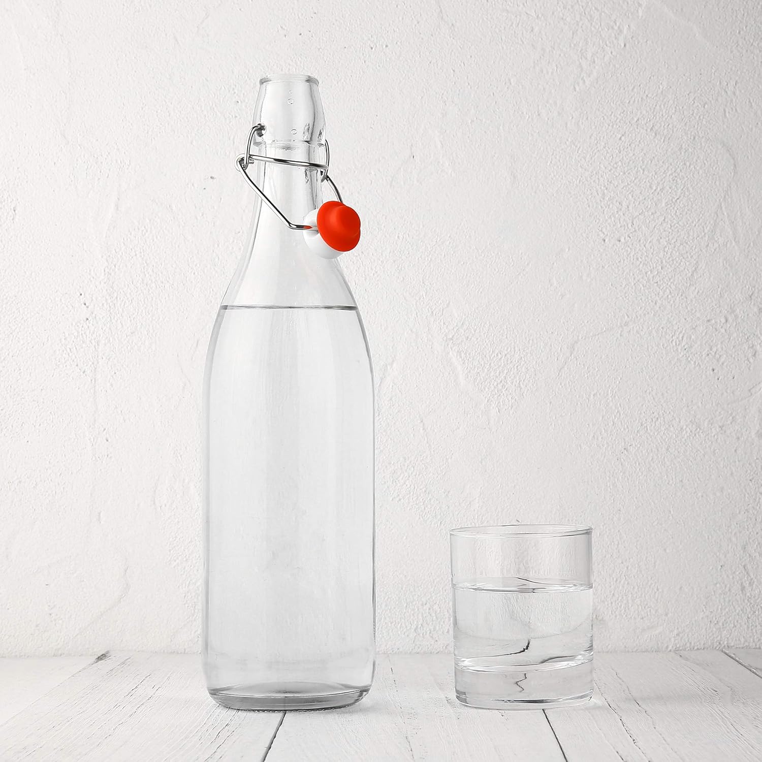 Flip Top Glass Bottle [1 Liter / 33 fl. oz.] [Pack of 6] – Swing Top Brewing Bottle with Stopper for Beverages, Oil, Vinegar, Kombucha, Beer, Water, Soda, Kefir – Airtight Lid & Leak Proof Cap – Clear: Kitchen & Dining