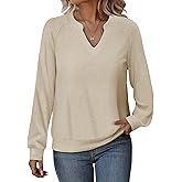 Angerella Womens Long Sleeve Shirts Casual V Neck Sweatshirts Loose Fit Lightweight Pullover Tops