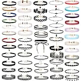 K&Q 56 PCS Choker Necklace Set - Classic Colorful Gothic & Cute Lace Velvet Collar Choker Necklaces for Women