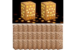 Resholder 30 Set Christmas Luminaries Boxes with Flameless LED Tea Lights Candle Holder Box Hollowed Kraft Paper Lantern Bags for Wedding Thanksgiving Christmas Decor Party Supplies(Hexagonal Star)