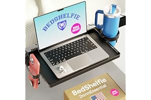 BedShelfie Bedside Shelf for Dorm Room Bunk Bed & Top Bunk, College Dorm Room Essentials, Bedside Caddy, Clip on Floating Tray, Bed Side Table Storage, Loft Nightstand Decor - Dorm Essential, Black