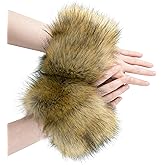 WATAME Women Faux Fur Wrist Cuffs Winter Short Fuzzy Arm Warmers Plush Fluffy Wristbandsr and Ankle Warmer