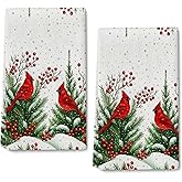 Oblivix Christmas Cardinal Themed Kitchen Dish Towels Set of 2, Cute Winter Decoration Hand & Tea Towels, Red Cardinal Christmas Kitchen Decor & Cardinals Lovers Gifts for Women