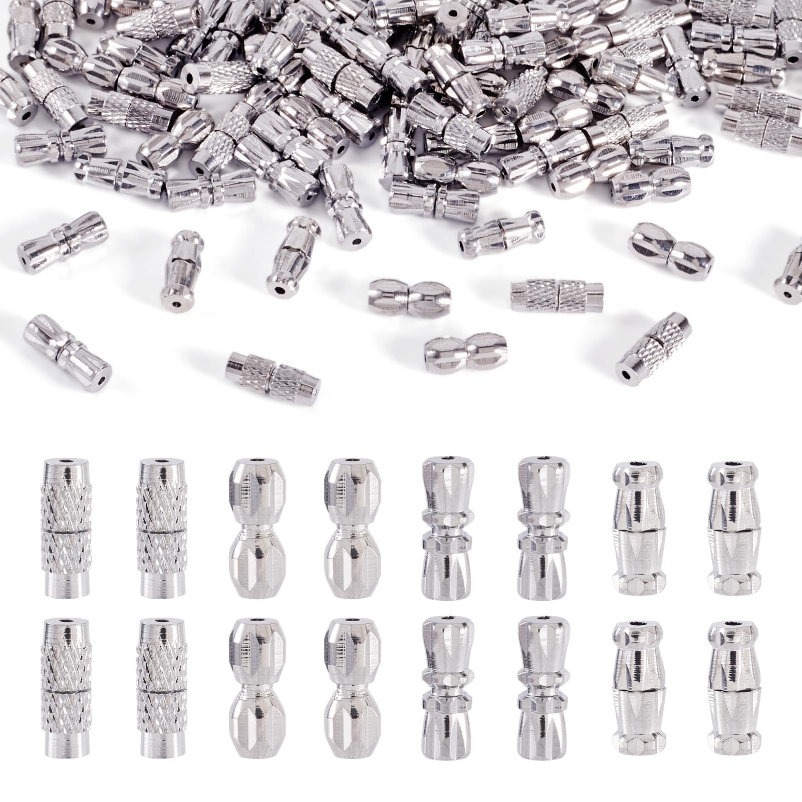 PandaHall 100 Sets Brass Screw Twist Clasps Barrel Cord End Tip Caps Platinum for DIY Bracelet Jewelry Makings Hole: 0.5-1mm