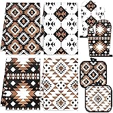 Teenyyou 8 Pcs Western Aztec Kitchen Towels Southwestern Pot Holders and Oven Mitt Set 4 Aztec Dish Towels 2 Rustic Absorbent Square Potholders 2 Heat Resistant Glove for Cooking Baking Home Gifting