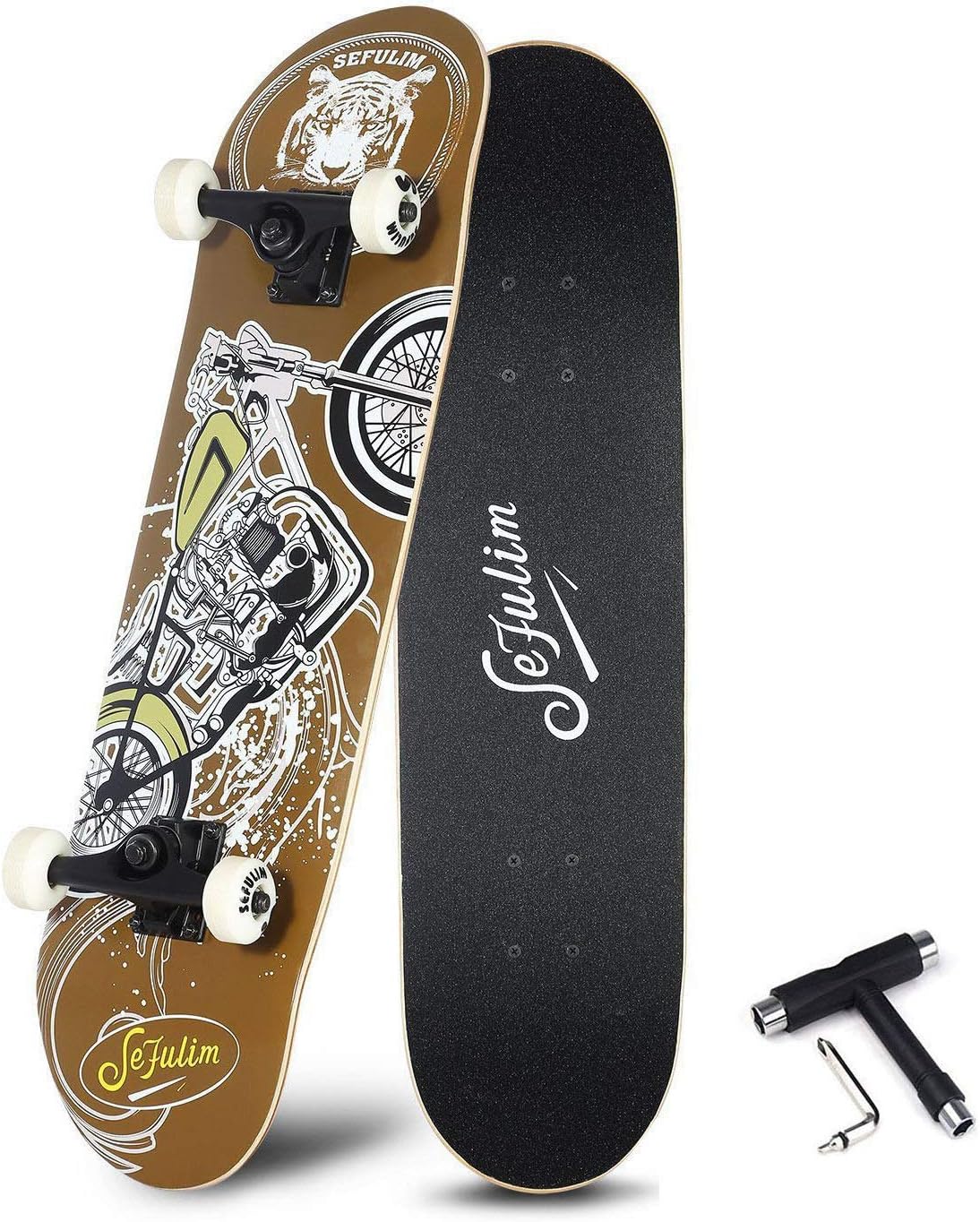 sefulim 31"x8" Complete Skateboard Skull Skateboard for Extreme Sports and Outdoors for Beginners &Pro