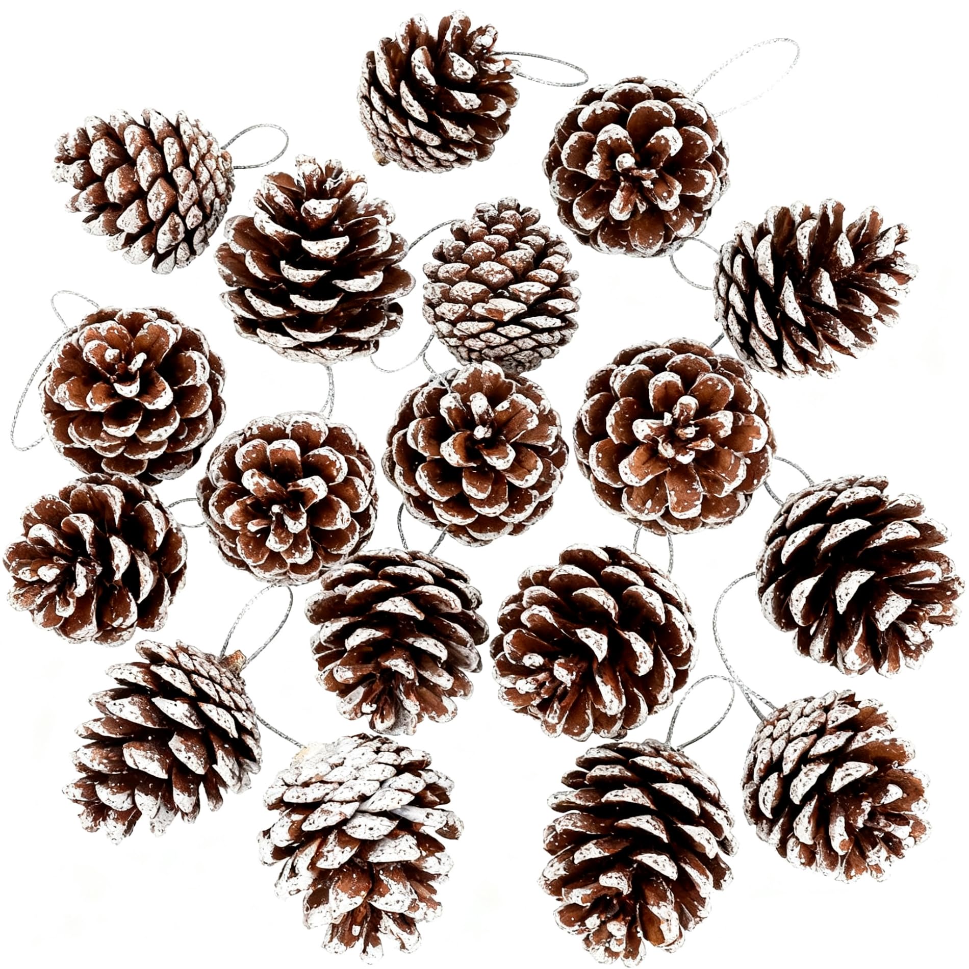 Photo 1 of 18 Pcs Christmas Pinecones Ornaments Rustic Pine Cones Hanging with String Pinecone Christmas Tree Decorations for Farmhouse Christmas Wedding Fall Party Wreath Centerpiece DIY Crafts (White)