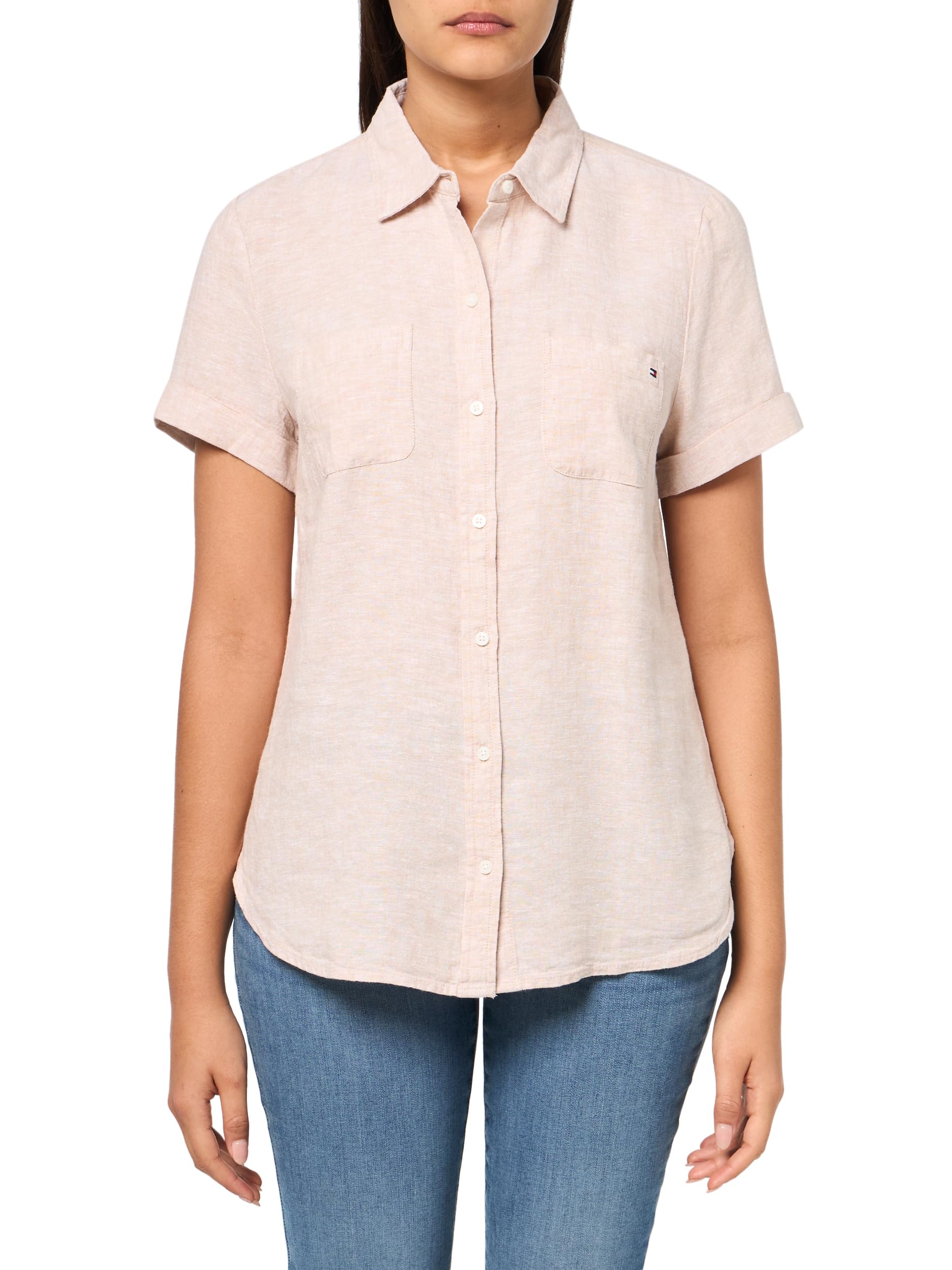 Tommy Hilfiger Womens Women’s Camp Shirt, Sand/White, XX-Large