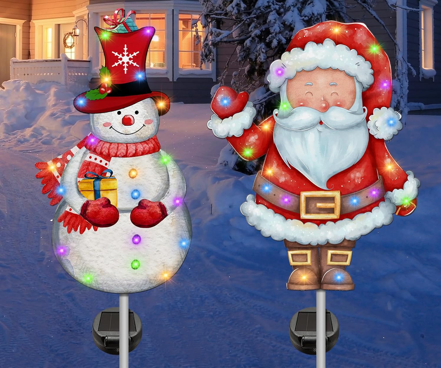 Decorative Garden Stakes - Christmas Decorations Outdoor Yard, Christmas Solar Garden Stake Lights, 41 Inches Metal Snowman Santa Solar Christmas Decorations, Christmas Decor Waterproof Solar Lights Yard Garden Lawn Pathway