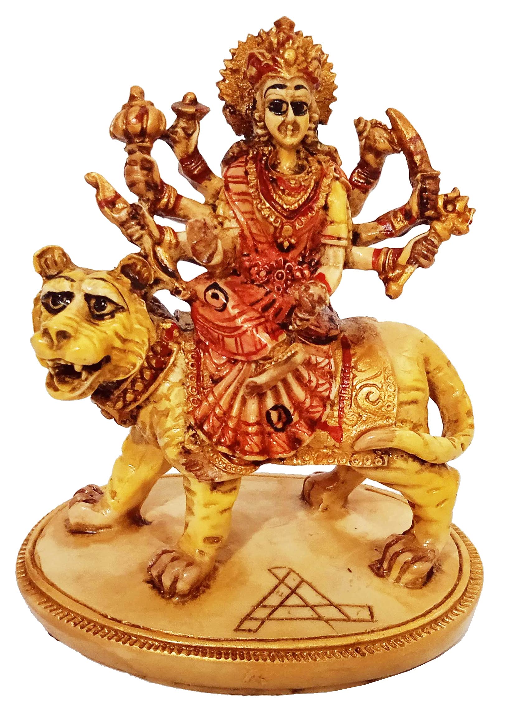 Purpledip Resin Idol Goddess Sherawali Durga: Stone Finish Statue for Home Temple (11640)