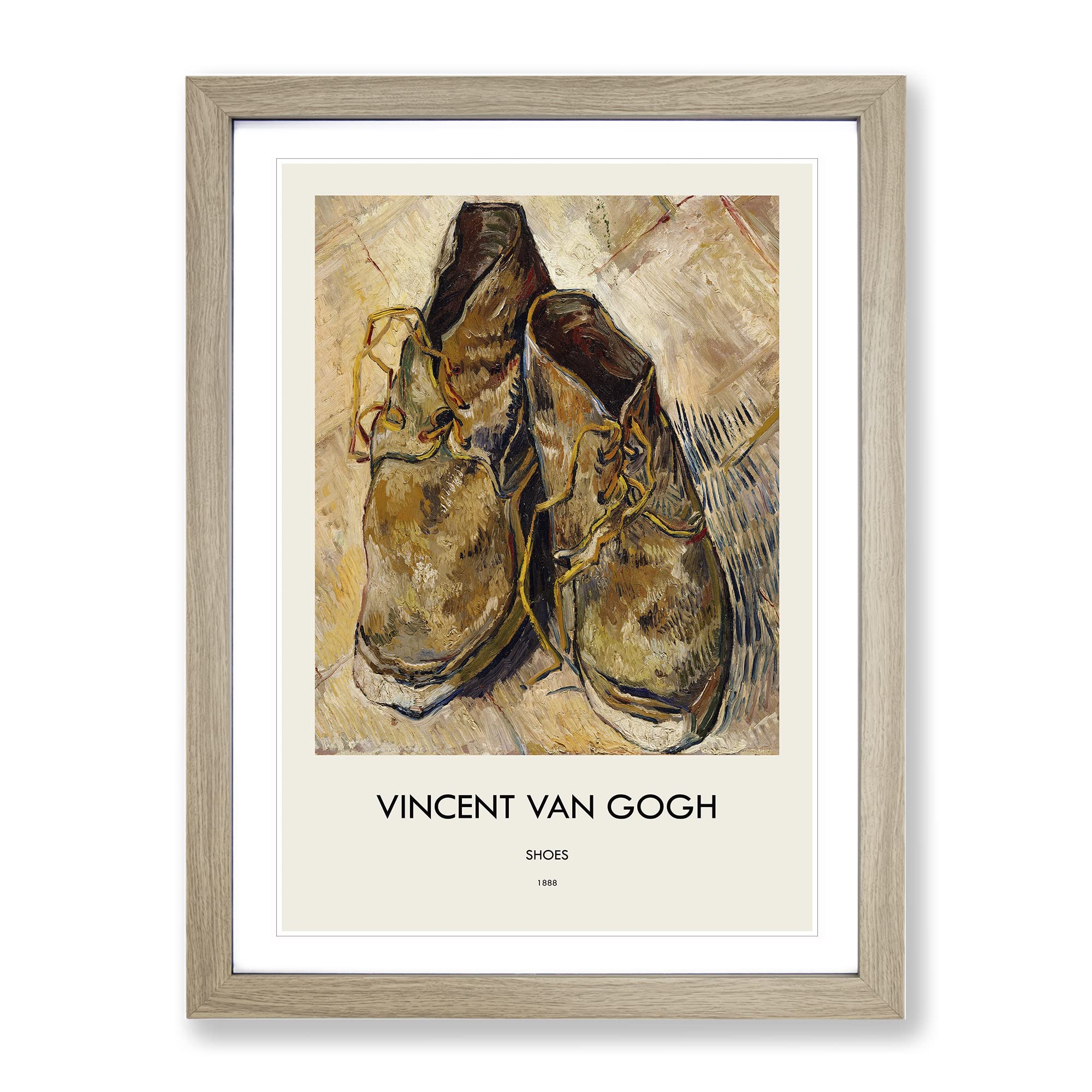 Shoes By Vincent Van Gogh Exhibition Museum Painting Framed Wall Art Print, Ready to Hang Picture for Living Room Bedroom Home Office Décor, Oak A3 (34 x 46 cm)