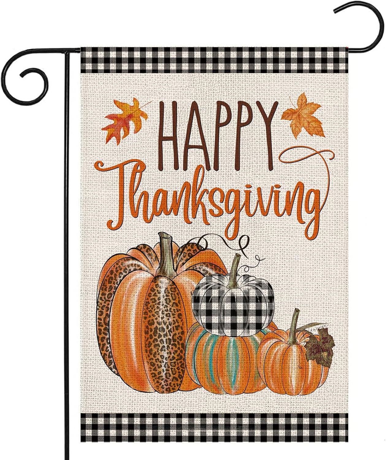 Flags - Happy Thanksgiving Fall Garden Flags for Outdoor,12x18 Double Sided,Harvest Buffalo Plaid Pumpkins Yard Flags,Small Thanksgiving Day Garden Decor for Autumn Outside Porch Lawn Holiday