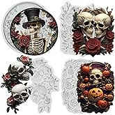 Sijiangmold Halloween Silicone Molds Skull Rose Fondant Molds Skull Pumpkin Chocolate Molds for Cake Decorating Cupcake Topper Candy Polymer Clay Gum Paste Set Of 4