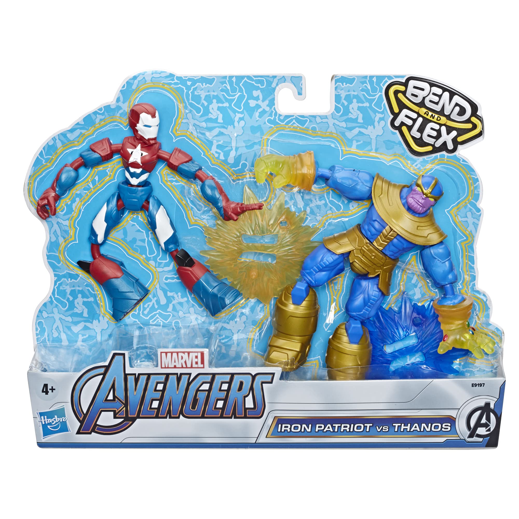 Marvel Avengers Bend and Flex Iron Patriot vs. Thanos Toy Dualpack, 6-Inch Flexible Action Figures, Includes 2 Blast Accessories, For Kids Ages 6 And Up