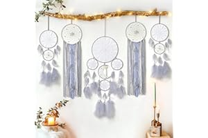 LOMOHOO 5 Pack Dream Catcher Moon and Sun Design Boho Wall Hanging Decor Handmade Traditional Feathers Dream Catchers for Kid