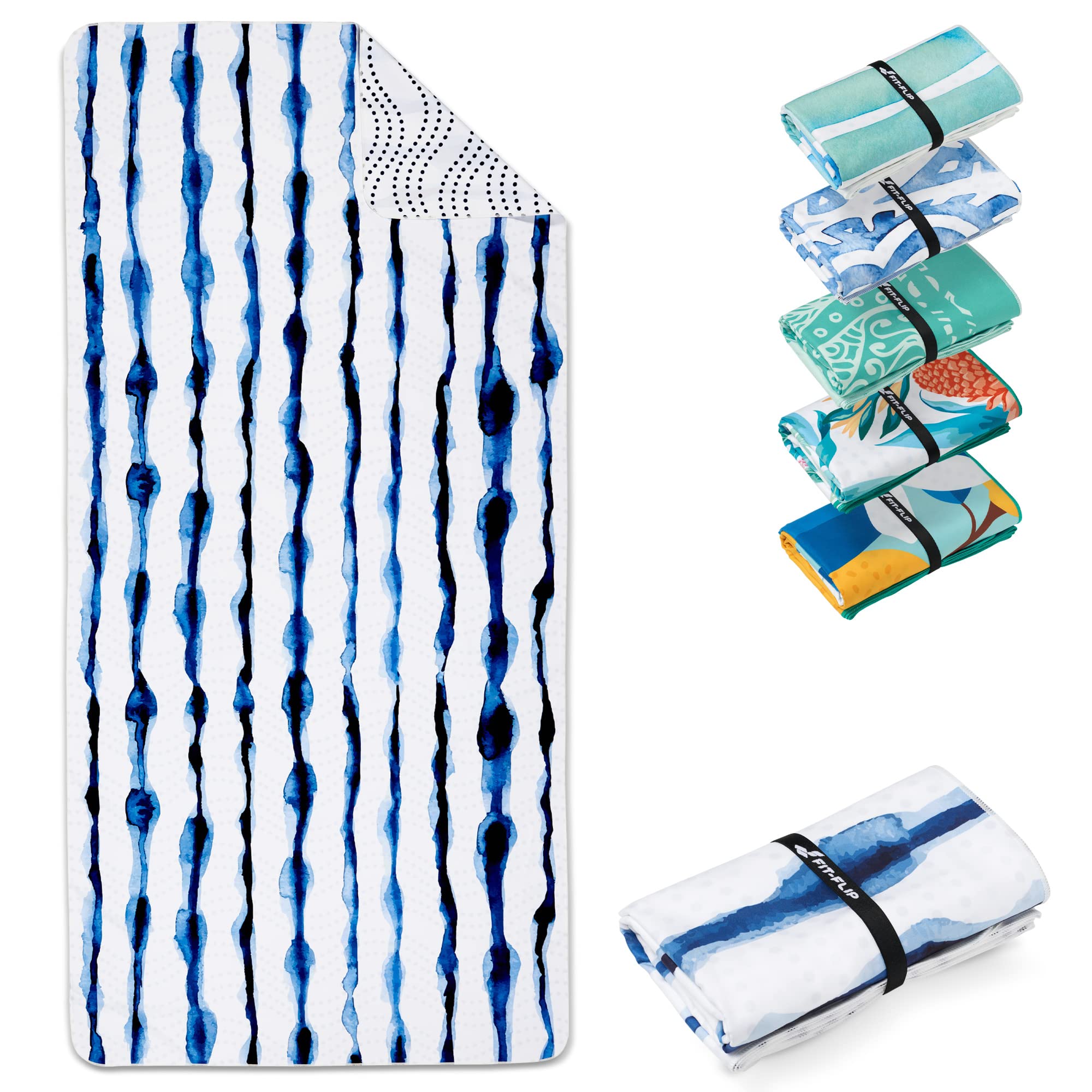 Fit-Flip Beach towel microfibre - large quick dry towels - for travel and swimming - lightweight, compact and super absorbent - sand free, 100% recycled - Batik Stripes 160x90cm