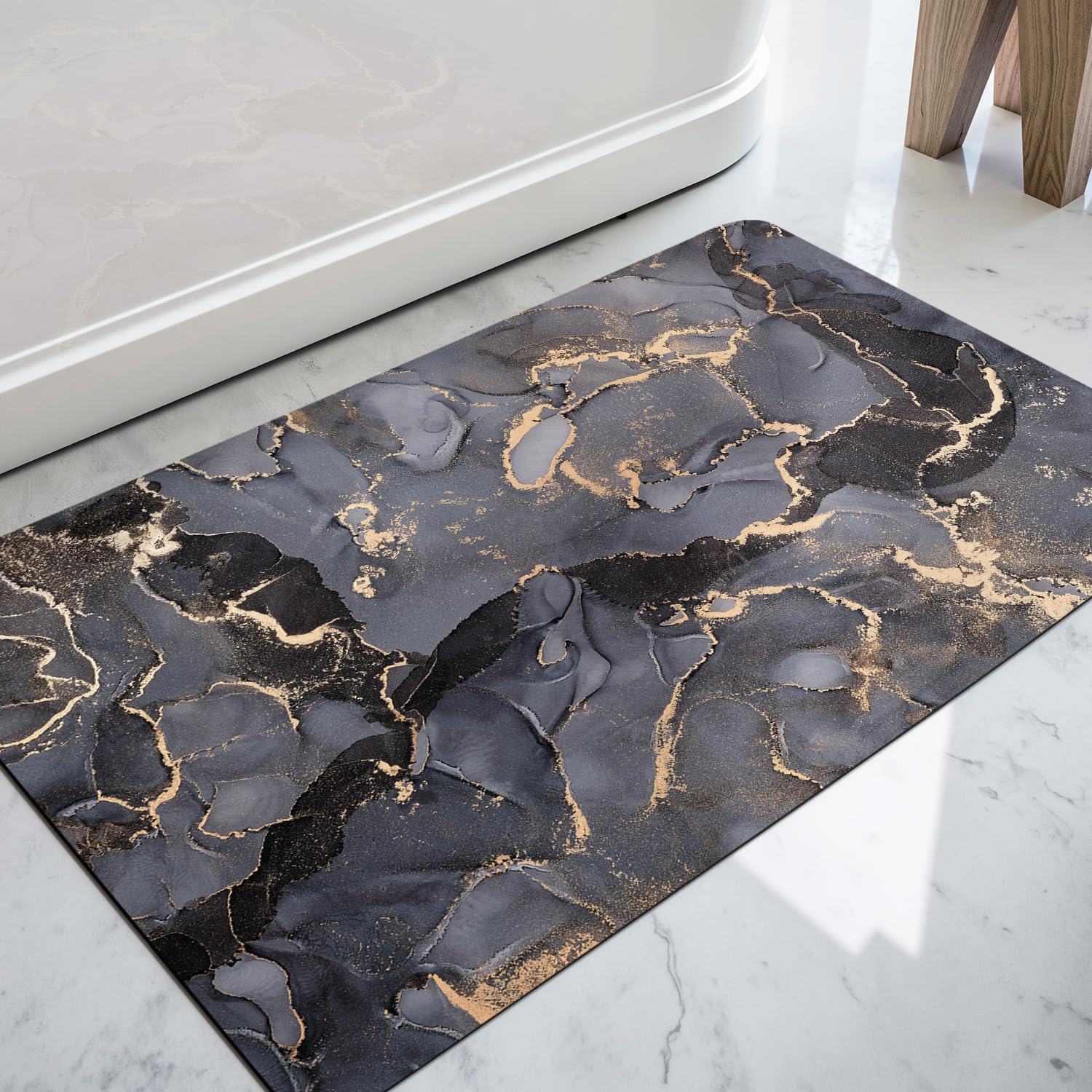 DEXI Non-Slip Bath Mat 43 x 110 cm, Super Absorbent Quick Drying Thin Bathroom Mats for Bathtub Side Floor, Easy to Clean, Dark Gray