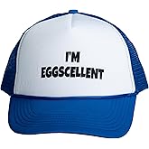 Costume Agent I'm Eggscellent Trucker Hat Royal and White Snap On Adjustable Baseball Cap