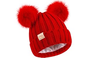 Kids Winter Beanie Warm Ski Hat with Pompom Fleece Lined Caps Children's Knit Hat for Boys Girls Red, Red, One Size