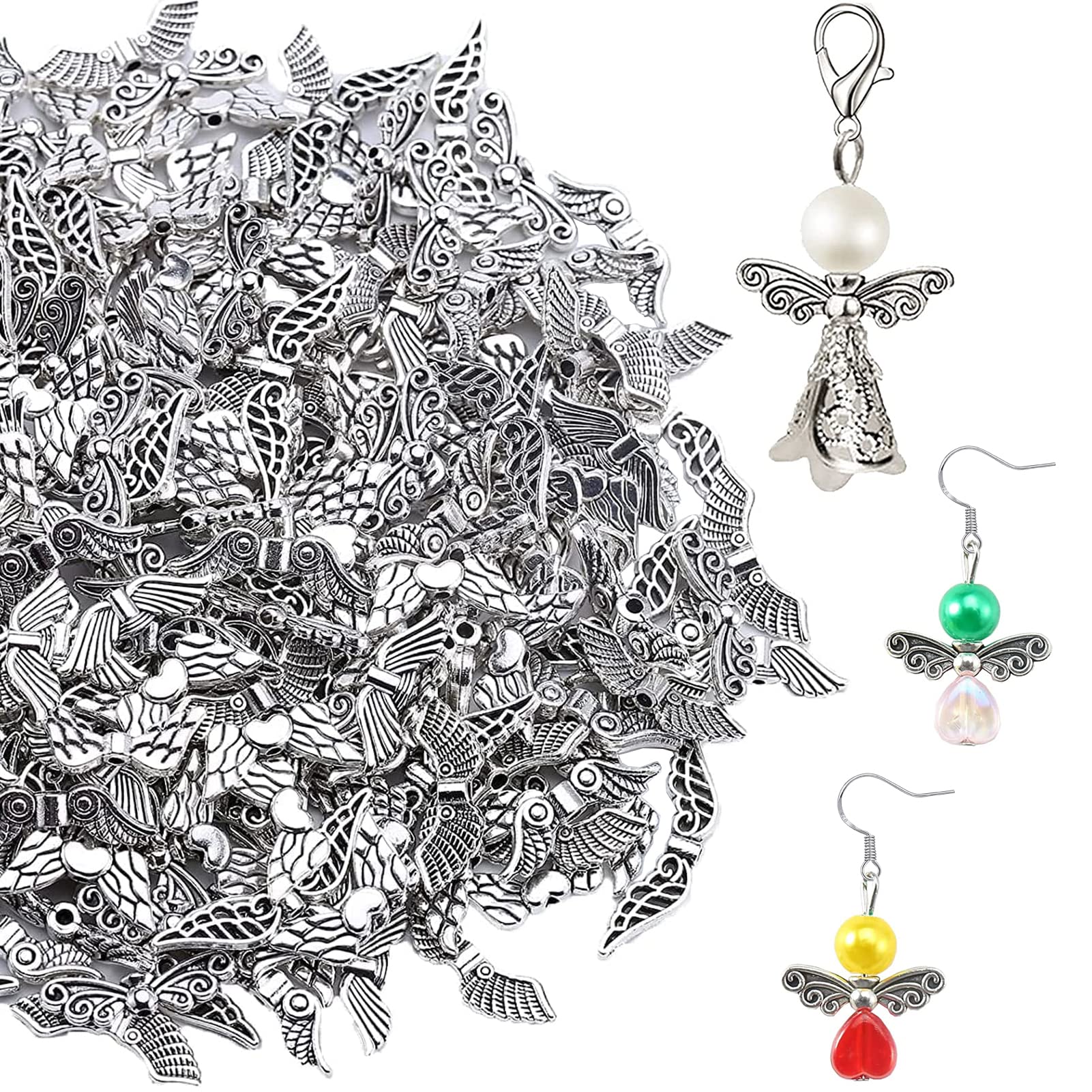 HERZWILD 100g Metal Angel Wing, Tibetan Spacer Beads Silver Fairy Spacers for Earring Bracelet Pendants Necklace Jewelry DIY Craft Making — image 1