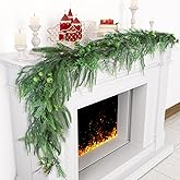 Norfolk Pine Cypress Garlands with Green Berry, 6Ft Artificial Soft Christmas Pine Garland, Green Real Touch Greenery Garland for Table, Mantle, Staires Railing, Indoor/Outdoor Christmas Decorations.