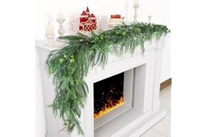 TISEMENT Norfolk Pine Cypress Garlands with Green Berry, 6Ft Artificial Soft Christmas Pine Garland, Green Real Touch Greenery Garland for Table, Mantle, Staires Railing, Indoor/Outdoor Christmas Decorations.