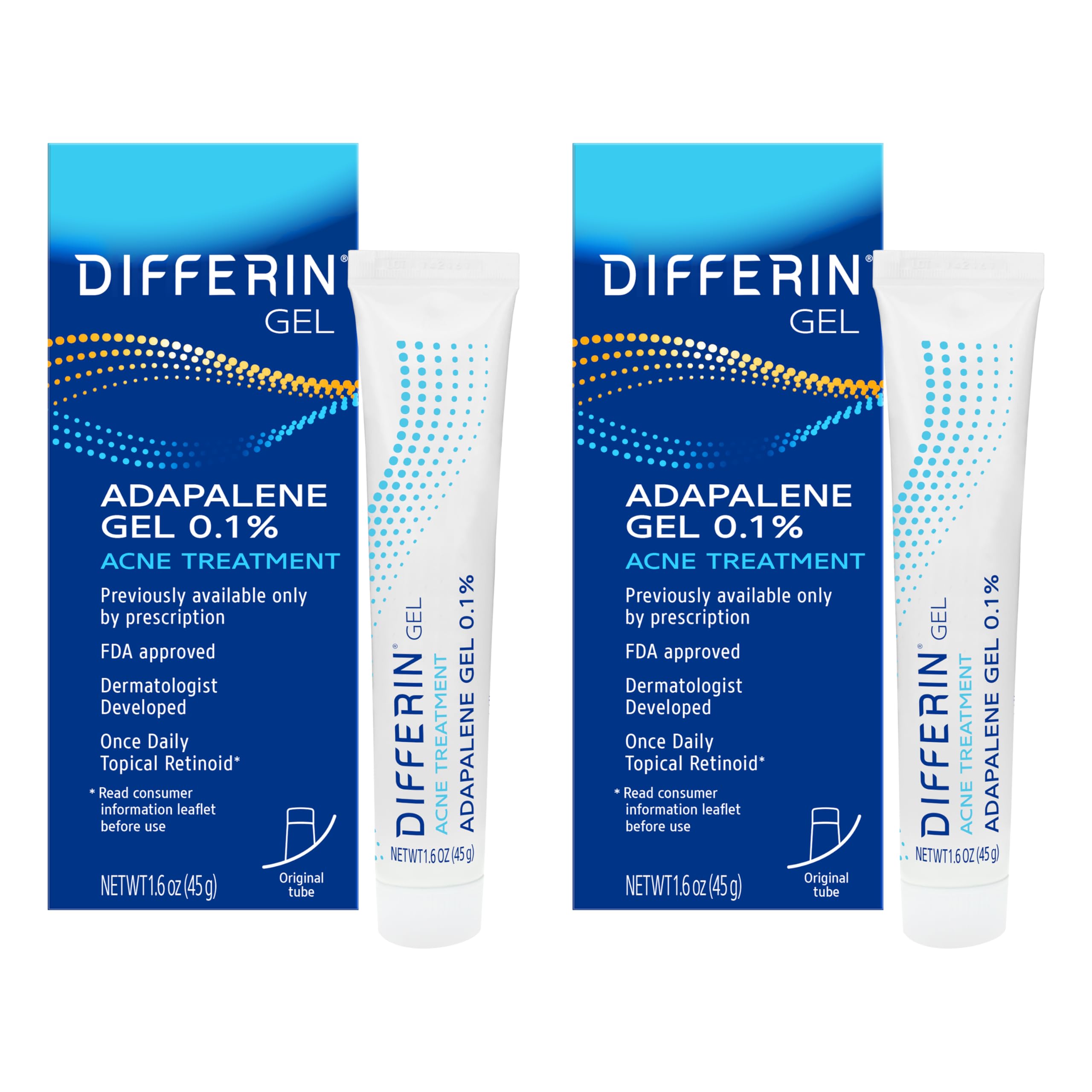 Photo 1 of **ONE HALF EMPTY** Differin Acne Treatment Gel, 60 Day Supply, Retinoid Treatment for Face with 0.1% Adapalene, Gentle Skin Care for Acne Prone Sensitive Skin, 15g Tube (Pack of 2) (Packaging May Vary)