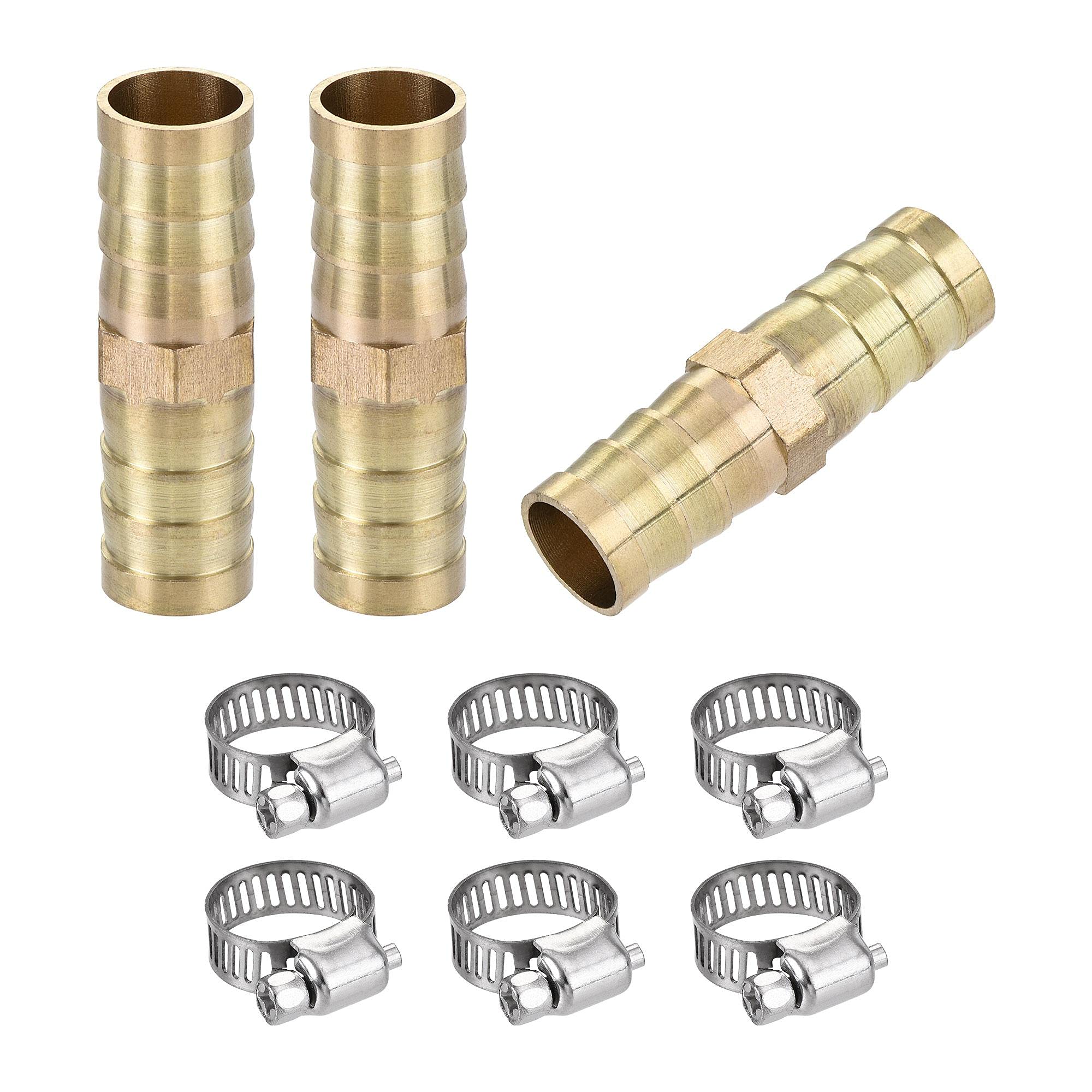 sourcing map Barb Hose Fitting, 12x41.5mm Straight Coupler Quick Connector Adapter with 9-16mm Adjustable Stainless Steel Hose Clamps, for Water Fuel Air Oil Gas 3 Set