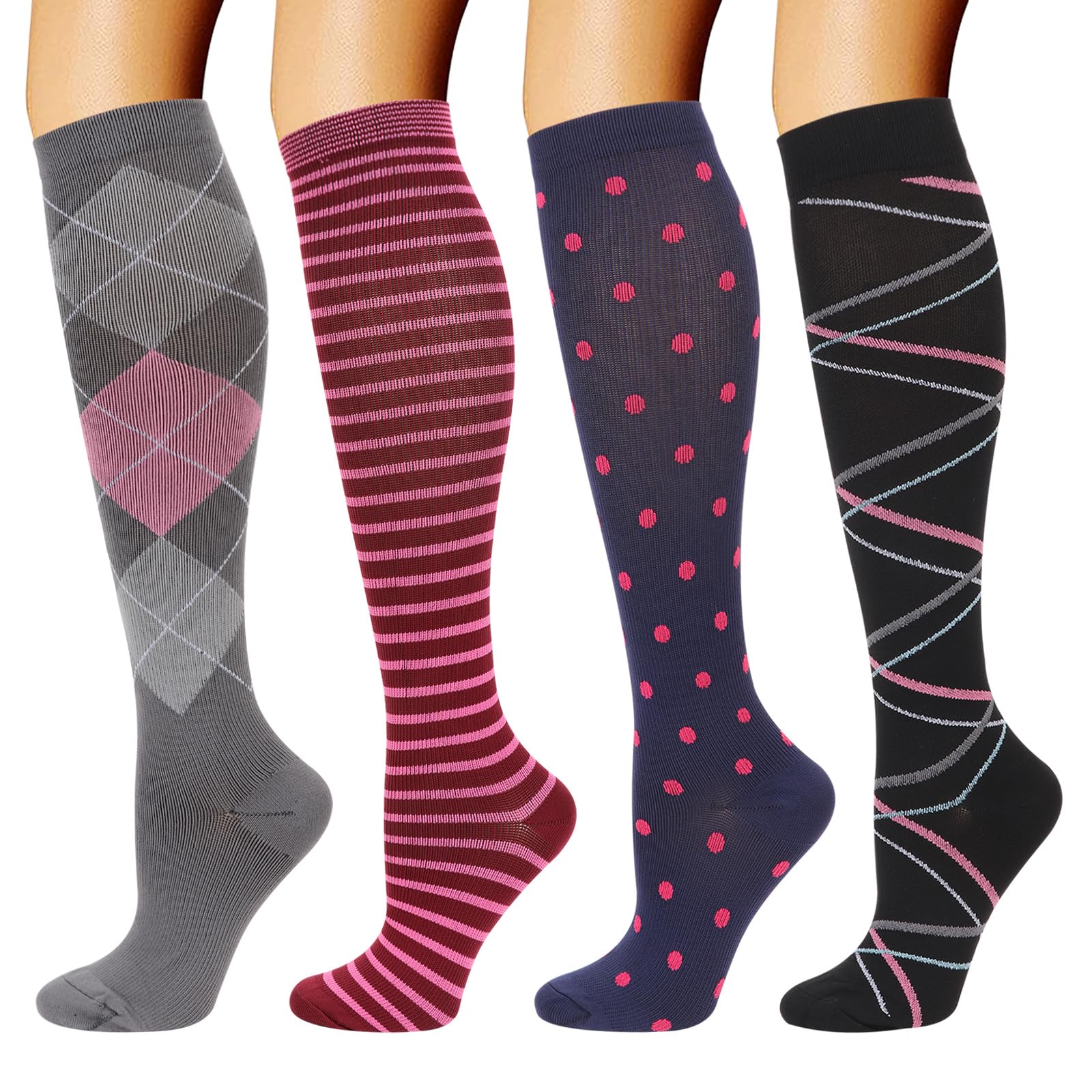 DRESHOW 4 Pairs Compression Socks For Women&Men Circulation Best Support for Athletic Running Cycling Travel
