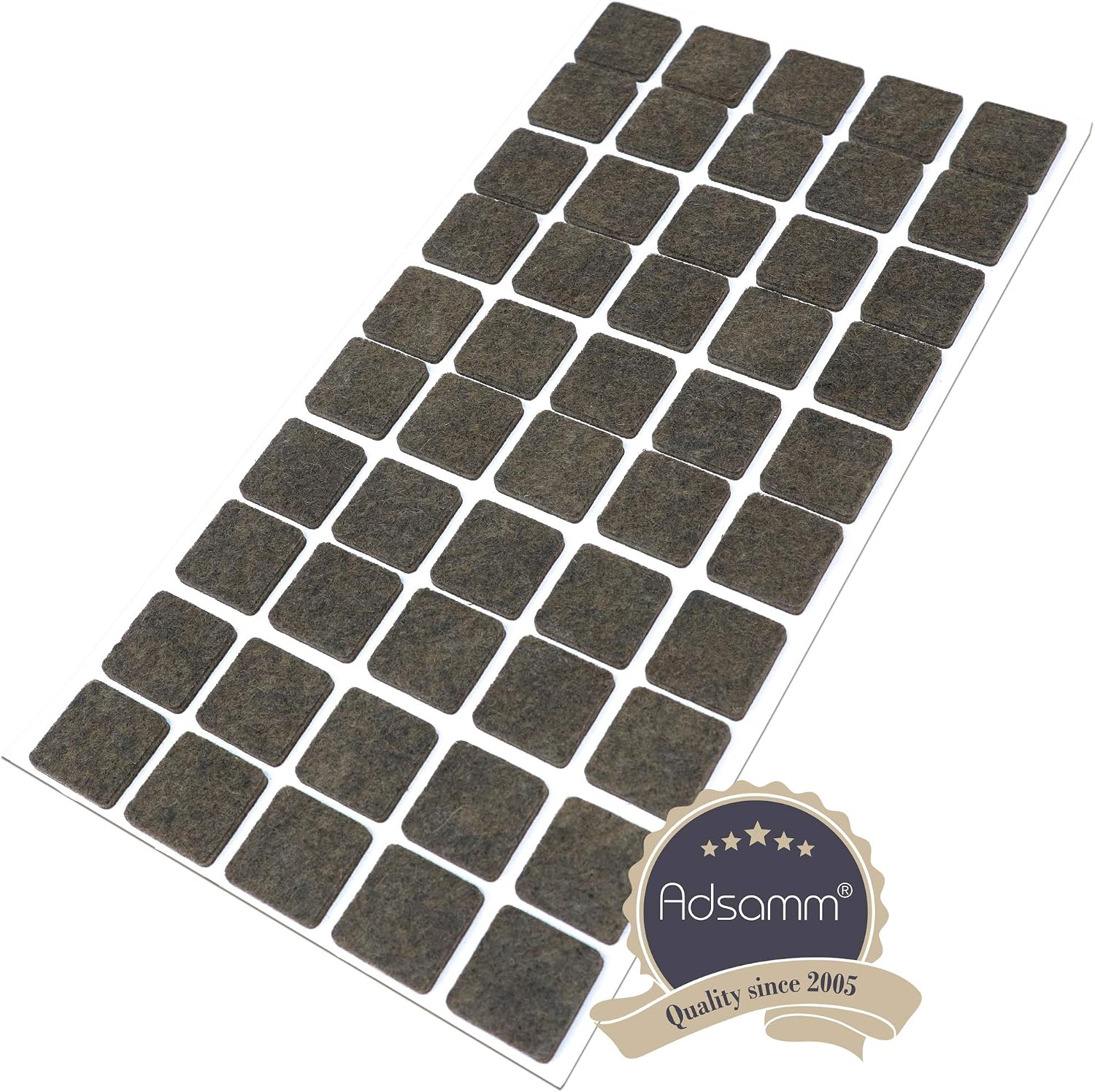 Adsamm® / 50 x self-adhesive felt pads/Brown / 0.79x0.79'' (20x20 mm) / square / 0.138'' / 3.5 mm thick stick-on furniture felt glides/Furniture & Chair Glides - Image 3