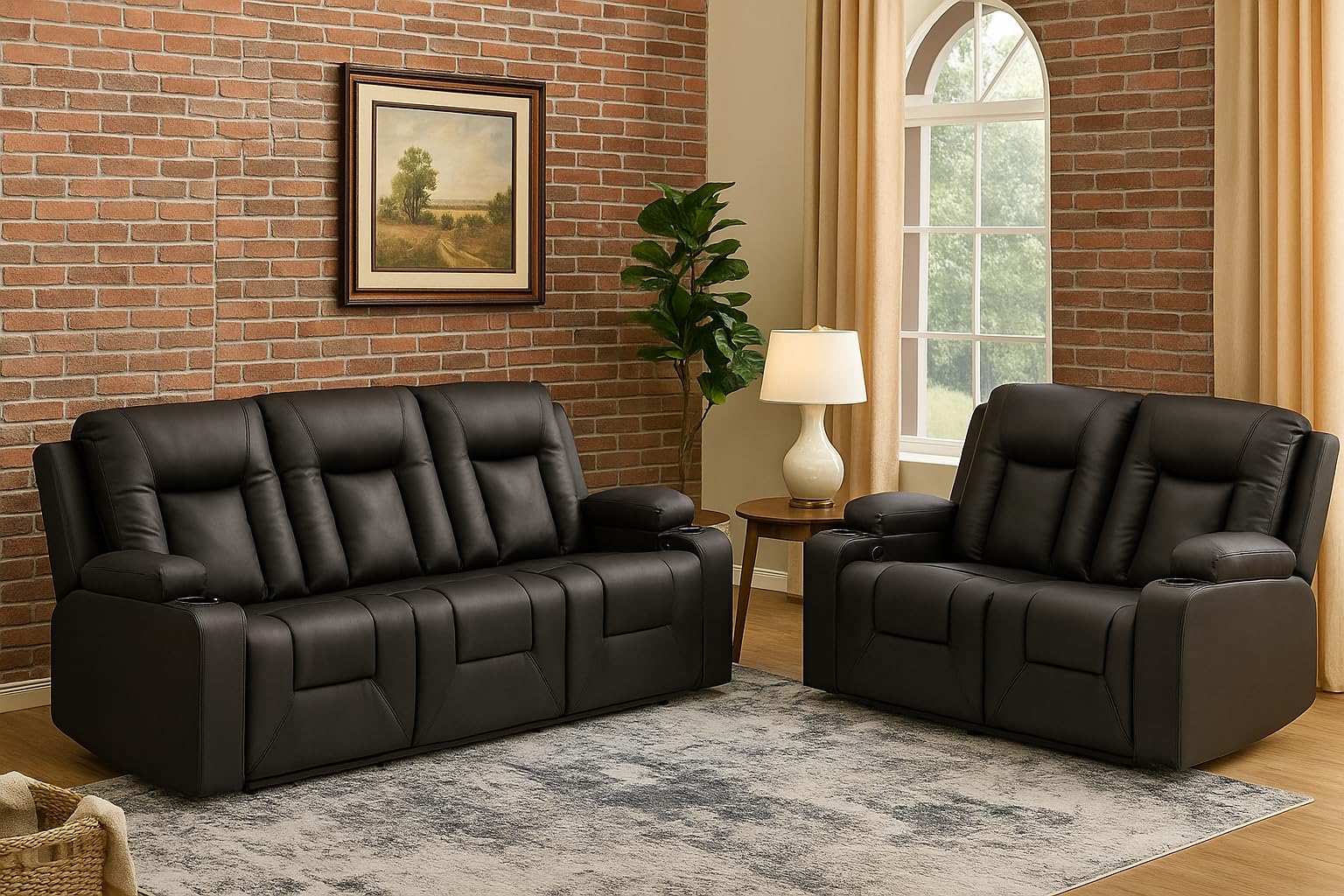 Photo 1 of **box-d-L only**
**INCOMPLETE SET**
LUCKLIFE Leather Recliner Sofa Set with Manual Recliners,Living Room Furniture Set with Reclining Couch,Loveseat and Armchair,Living Room Chair with Cup Holders,Black (3+2)