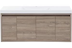 Spring Mill Cabinets Kelby Modern Floating Bathroom Vanity with 2-Door Cabinet, 2 Drawers, and White Sink Top, 48.5" W x 18.75" D x 22.25" H, Forest Elm